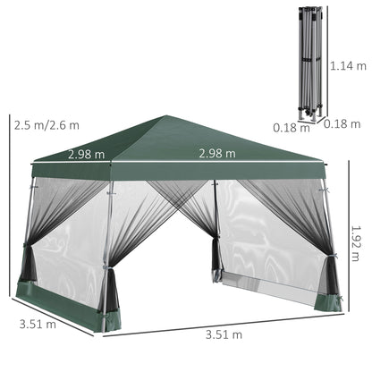 3 x3 x2.6m Folding Pop-up Garden Gazebo W/Mosquito Netting Green
