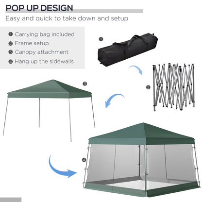 3 x3 x2.6m Folding Pop-up Garden Gazebo W/Mosquito Netting Green