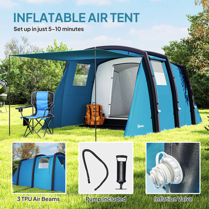 Inflatable 3-4 Man Tunnel Tent w/ Air Pump, Living Area, Blue