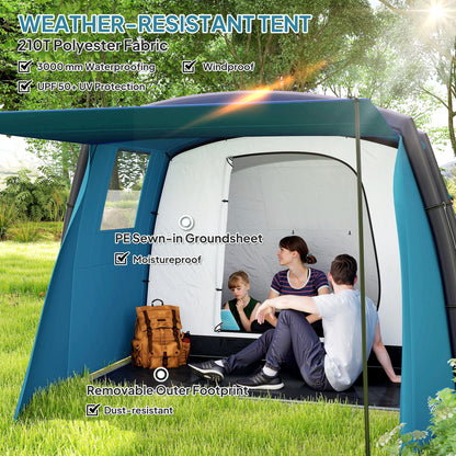 Inflatable 3-4 Man Tunnel Tent w/ Air Pump, Living Area, Blue