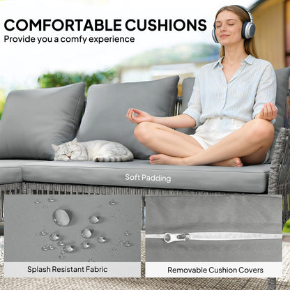 3 Piece Rattan Garden Furniture Set with Cushions, Dark Grey