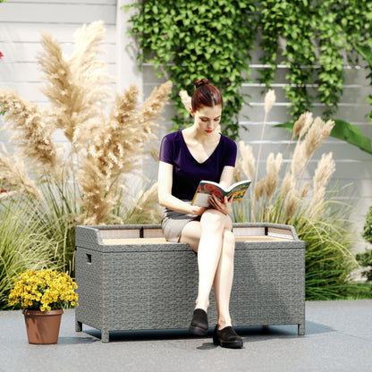Rattan Outdoor Storage Bench with Aluminium Frame, Grey