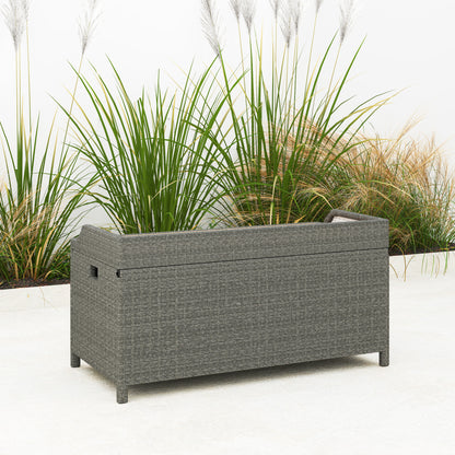 Rattan Outdoor Storage Bench with Aluminium Frame, Grey