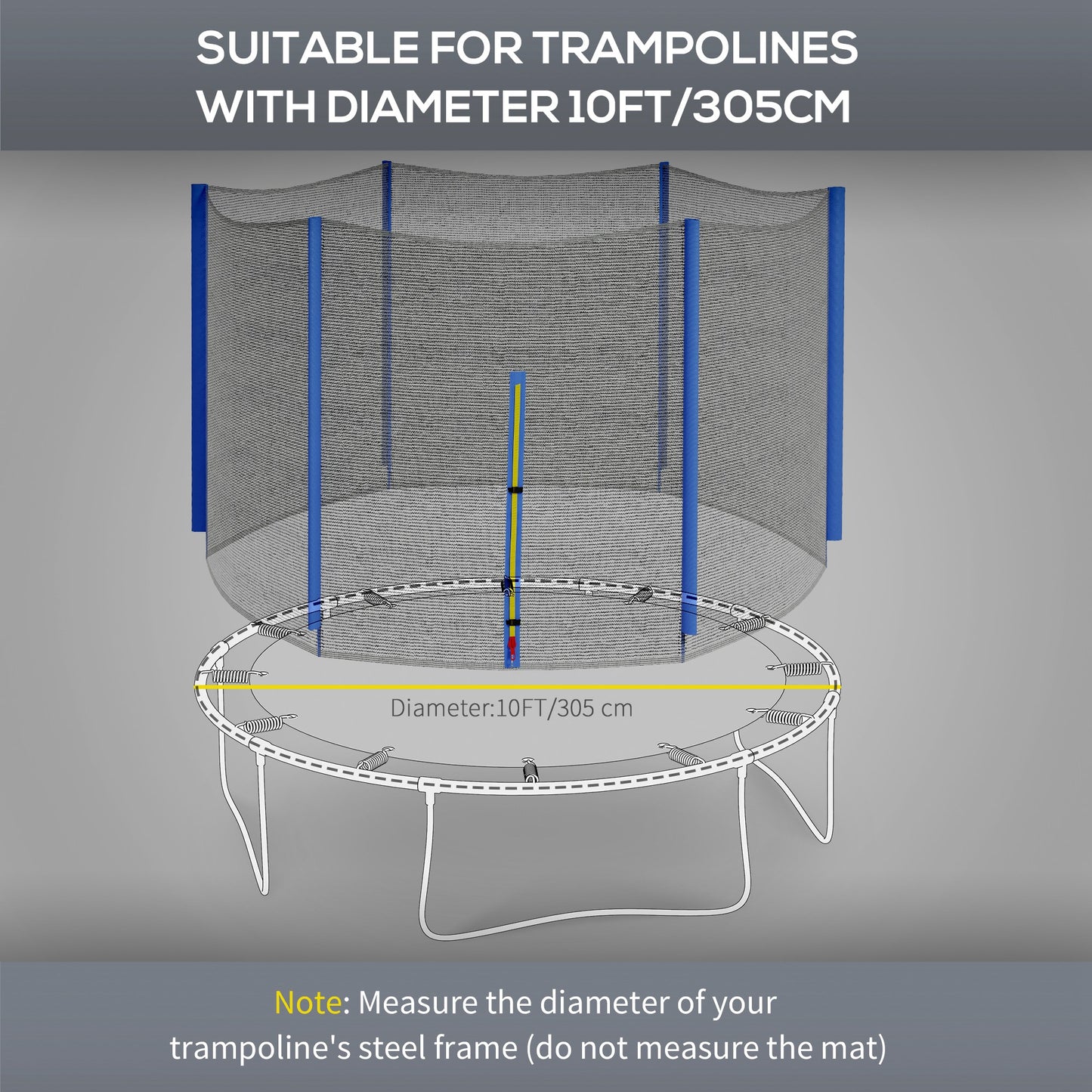 10ft Trampoline Net Replacement Safety Net with Zipped Door, Blue