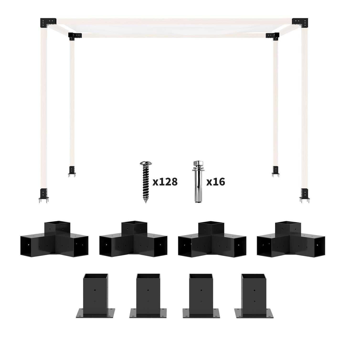 Pergola Kit with 3-Way Corner Brackets & Post Base for 92mm Lumber