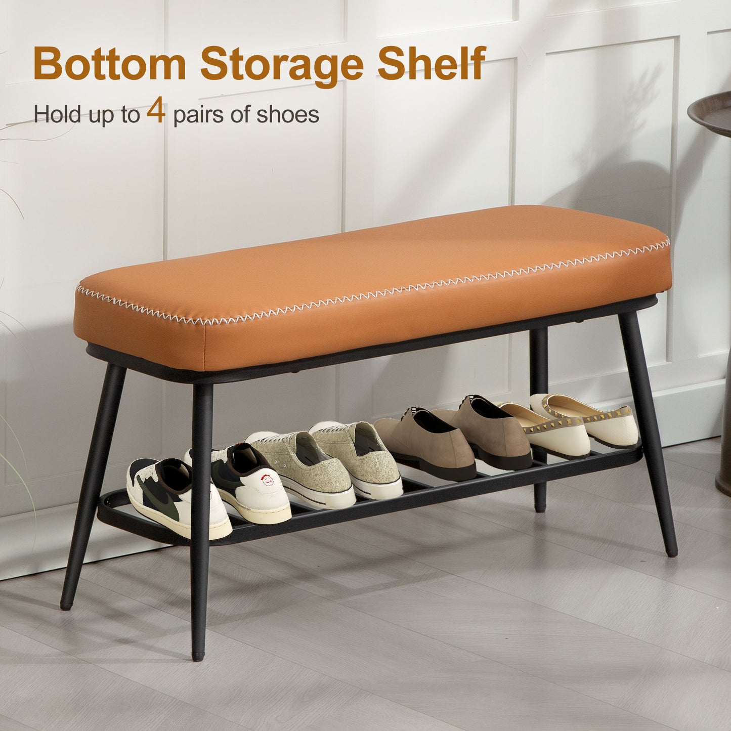 Shoe Bench, PU Leather Shoe Storage Bench for Entryway, Brown