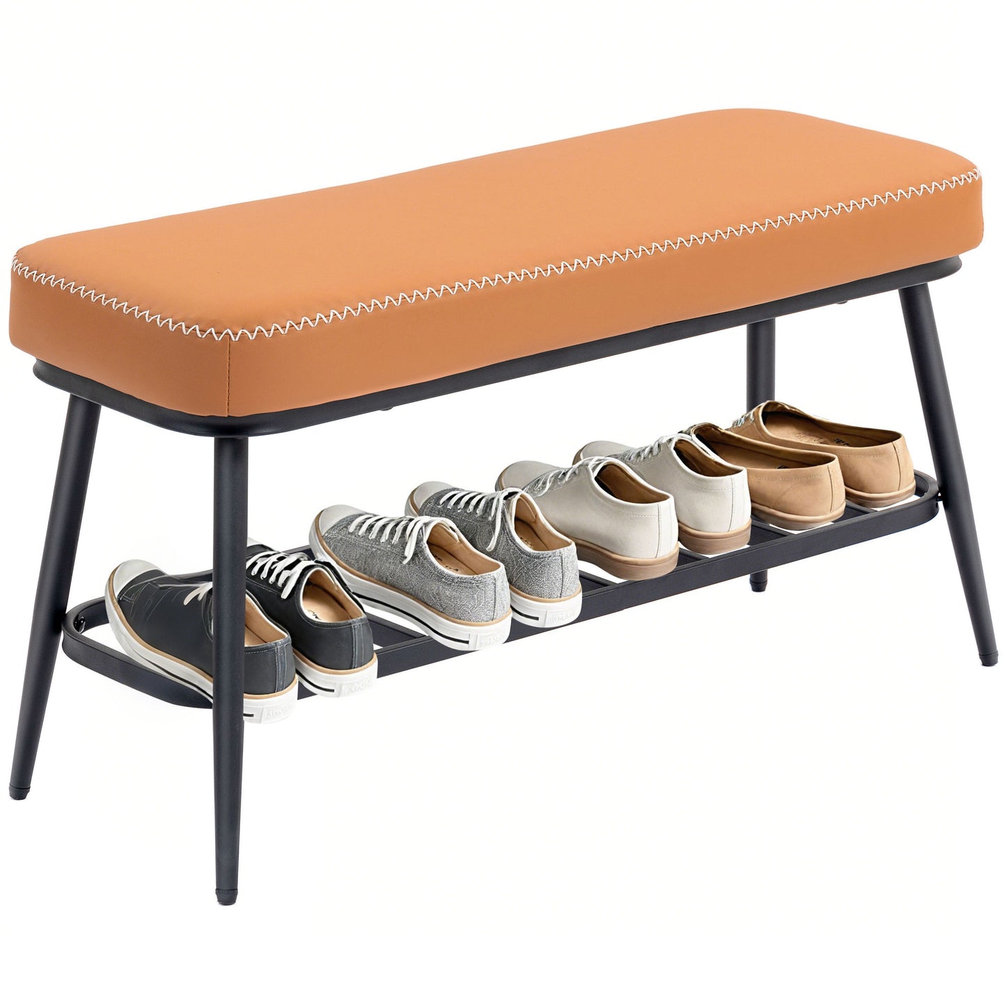 Shoe Bench, PU Leather Shoe Storage Bench for Entryway, Brown
