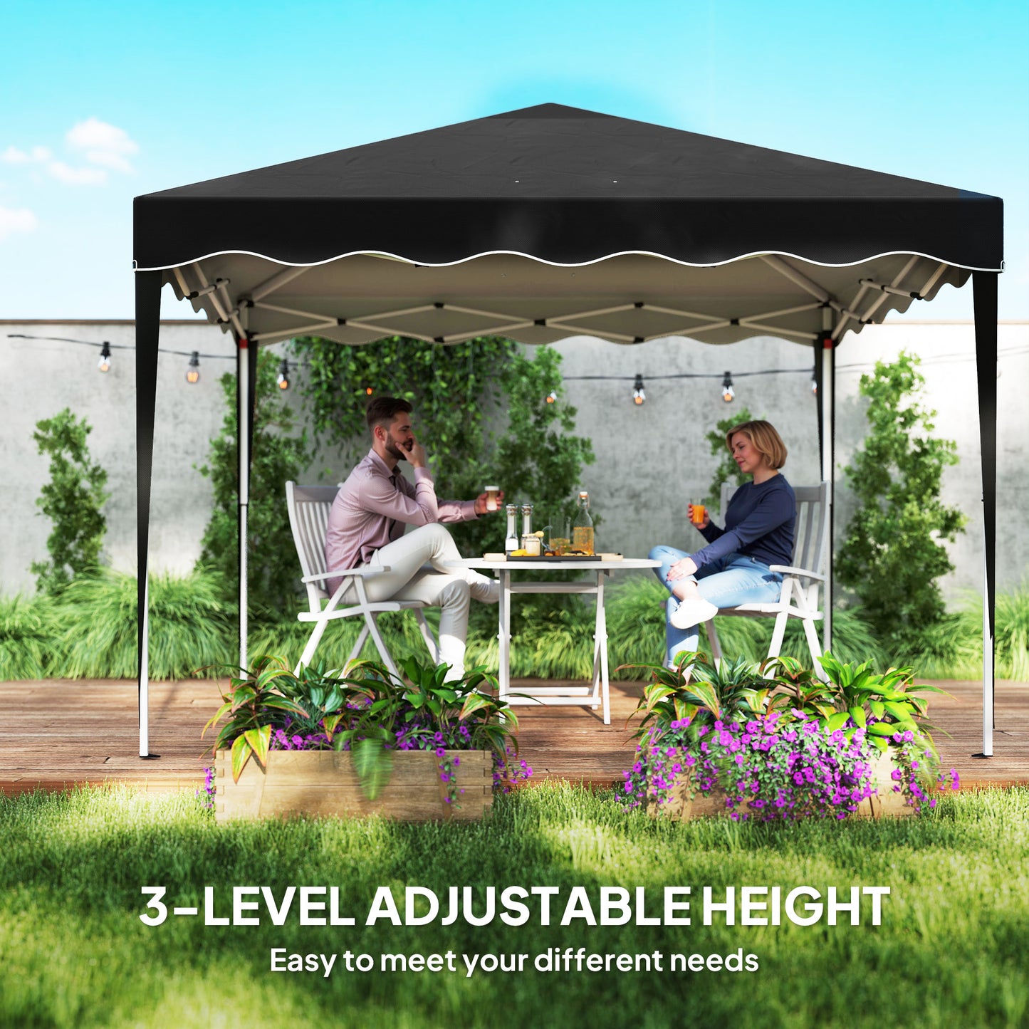3x3(m) Pop Up Gazebo Marquee Tent for Garden w/ Carry Bag Black