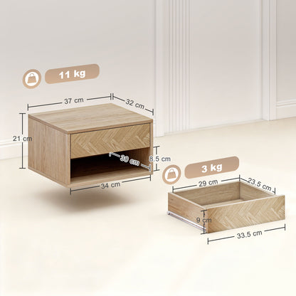 Floating Nightstands Set of 2, Bedside Table w/ Drawer and Open Shelf