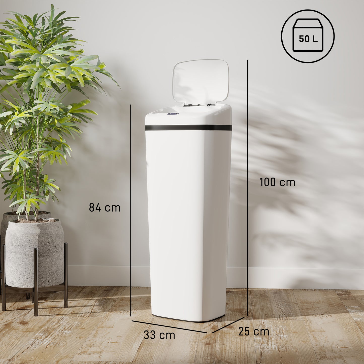 50L Sensor Bin, Stainless Steel Slim Kitchen Bin, Fingerprint-Proof