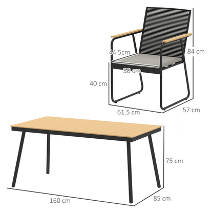6 Seater Garden Dining Set with Cushions Rattan Backrest, Natural