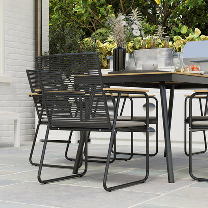 6 Seater Garden Dining Set with Cushions Rattan Backrest, Natural