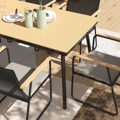 6 Seater Garden Dining Set with Cushions Rattan Backrest, Natural