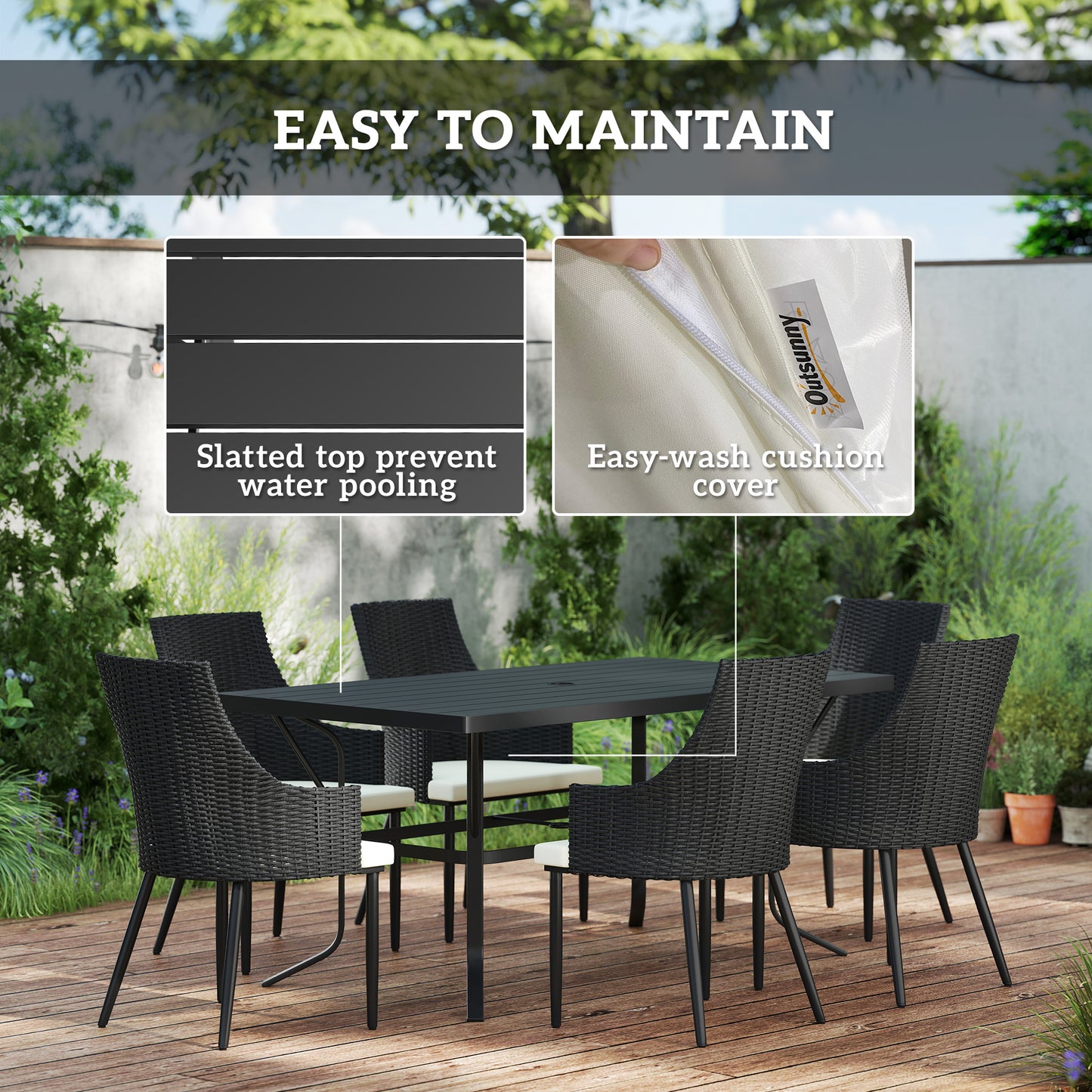 6 Seater Garden Furniture with Cushions, Parasol Hole, Cream White