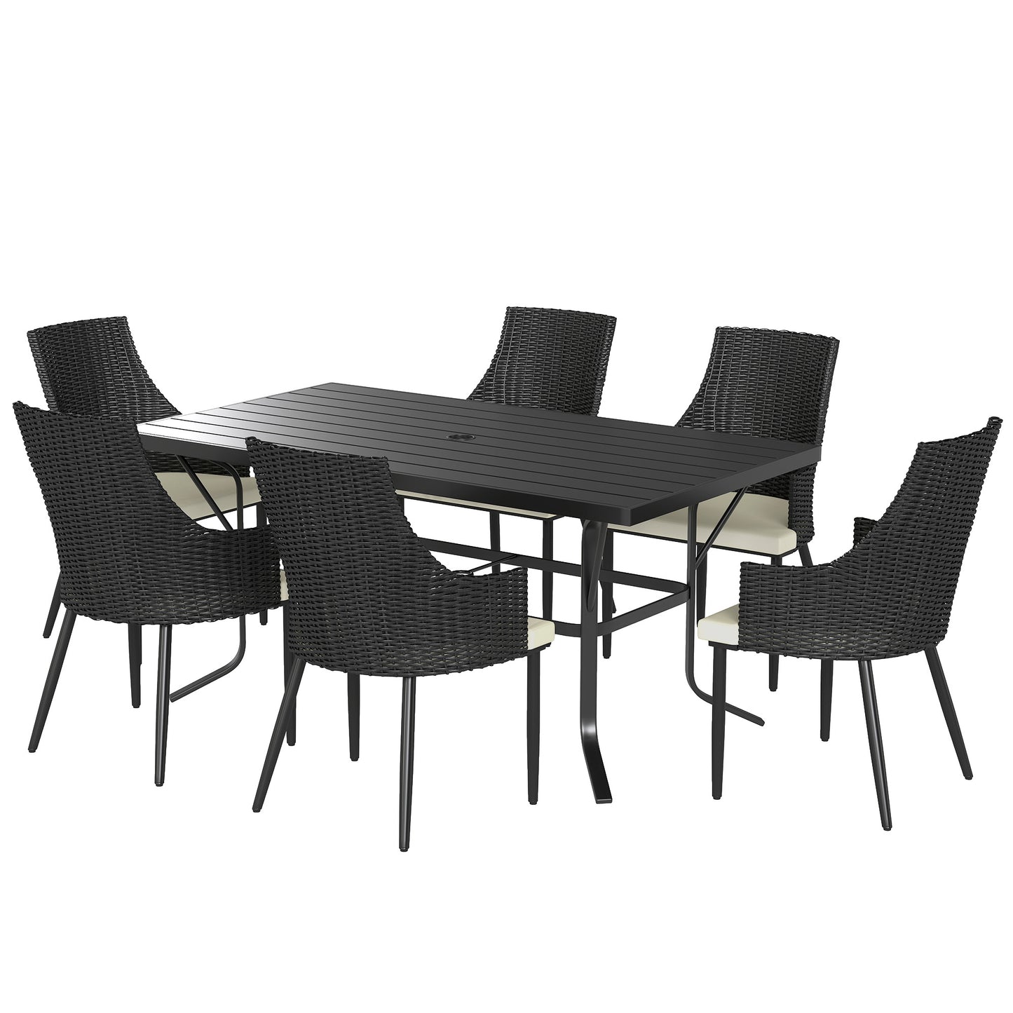 6 Seater Garden Furniture with Cushions, Parasol Hole, Cream White