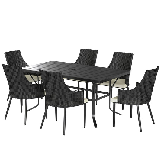 6 Seater Garden Furniture with Cushions, Parasol Hole, Cream White