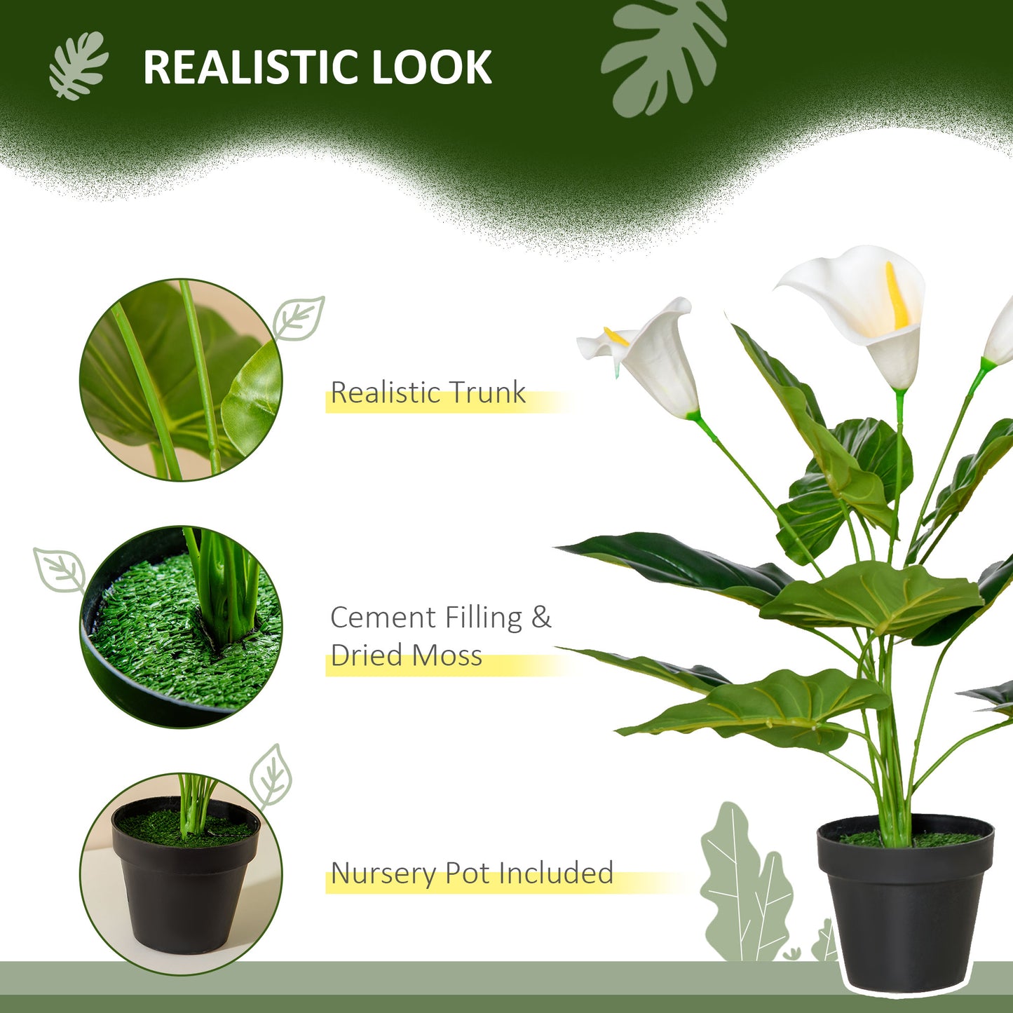 Artificial Set of 2 Calla Lily Flower Faux Plant for Indoor Décor