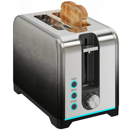 2 Slice Toaster with 7 Browning Levels, Reheat, Defrost and Cancel Functions, Self-Centring Slots, Auto Shut-Off, Removable Crumb Tray, 930W, Black