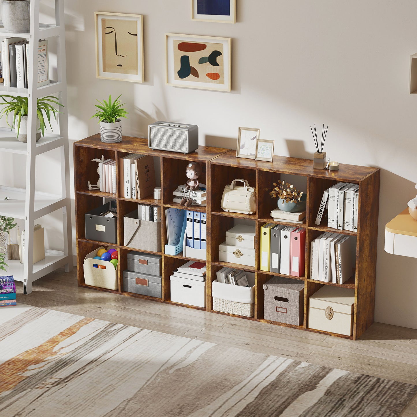 9 Cube Storage Cupboard Bookcase Bookshelf Home Office, Rustic Brown