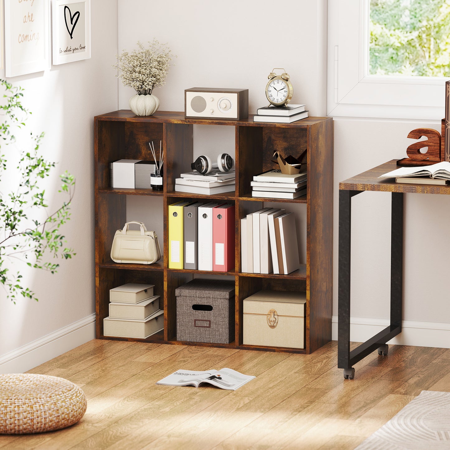 9 Cube Storage Cupboard Bookcase Bookshelf Home Office, Rustic Brown