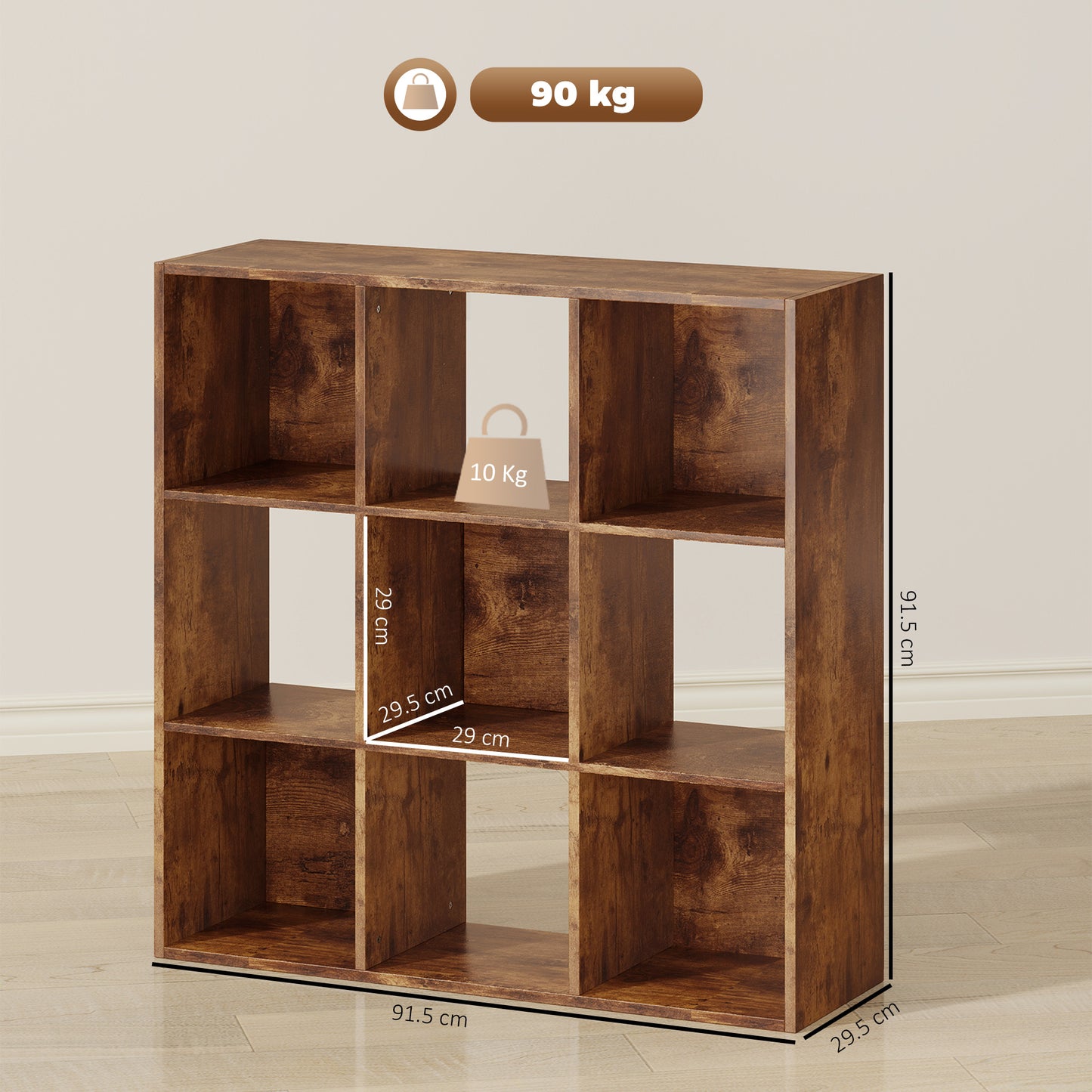 9 Cube Storage Cupboard Bookcase Bookshelf Home Office, Rustic Brown