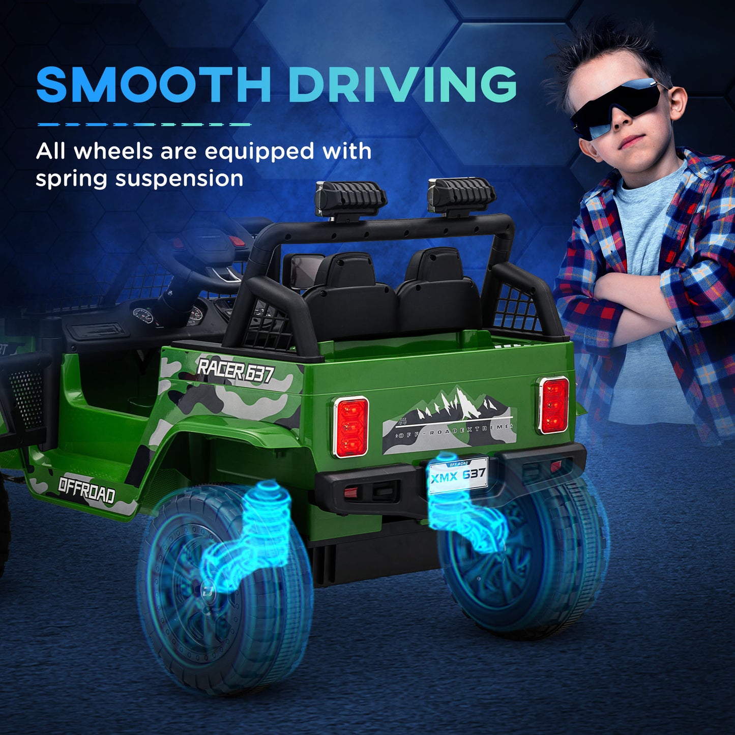 12V Battery Powered Kids Ride On Car, Electric Truck w/ Spring Suspension, Remote, Music Horn Lights - Green
