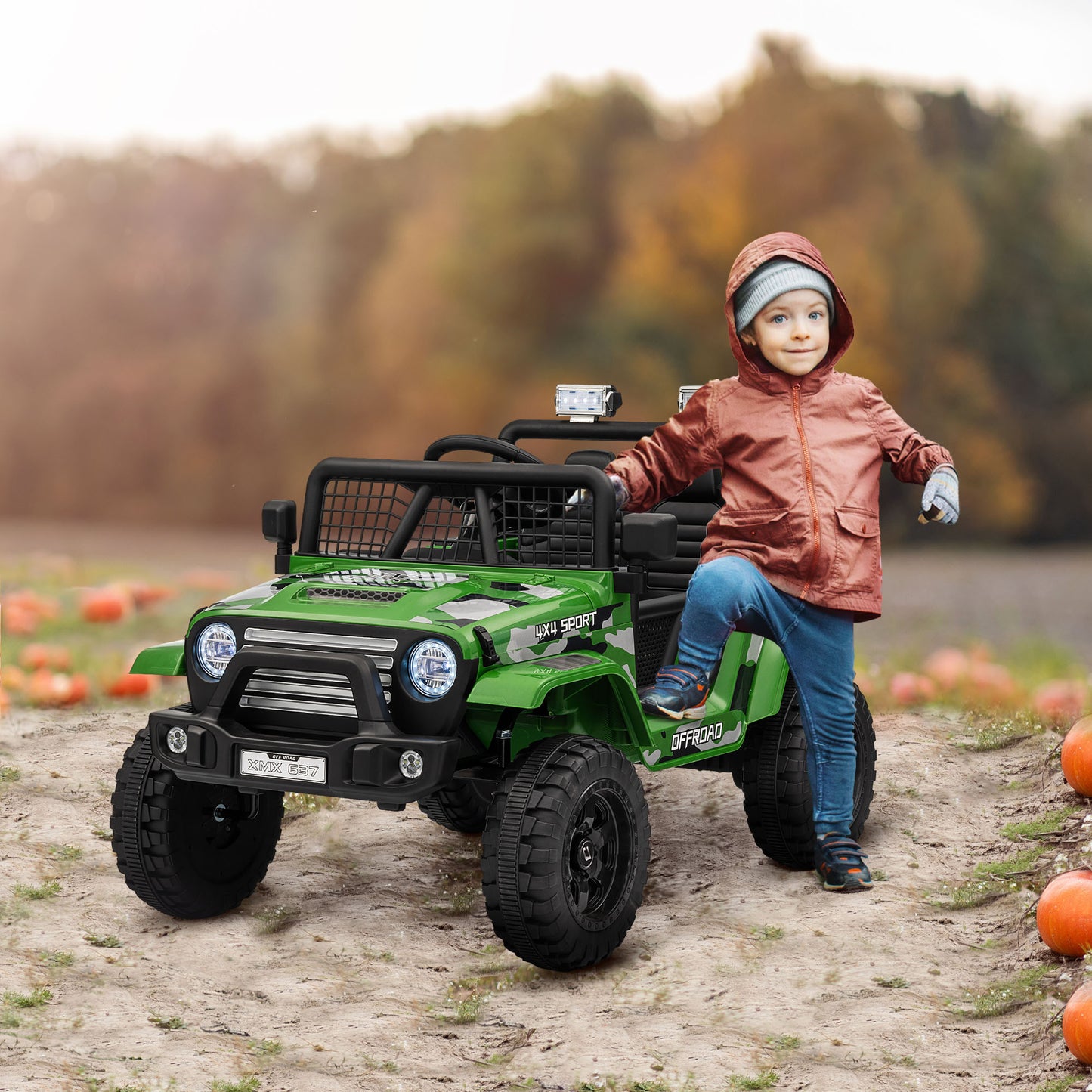12V Battery Powered Kids Ride On Car, Electric Truck w/ Spring Suspension, Remote, Music Horn Lights - Green