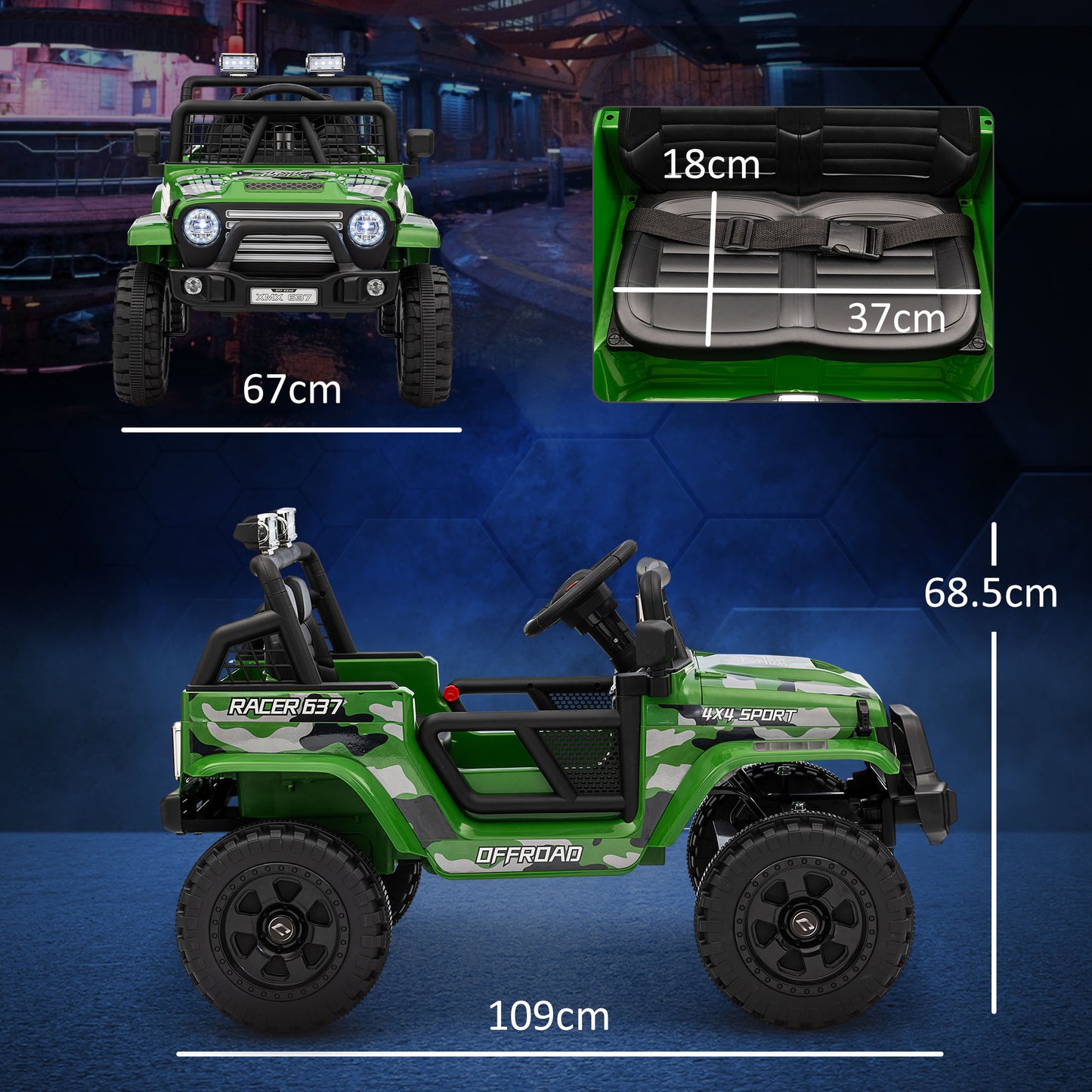 12V Battery Powered Kids Ride On Car, Electric Truck w/ Spring Suspension, Remote, Music Horn Lights - Green
