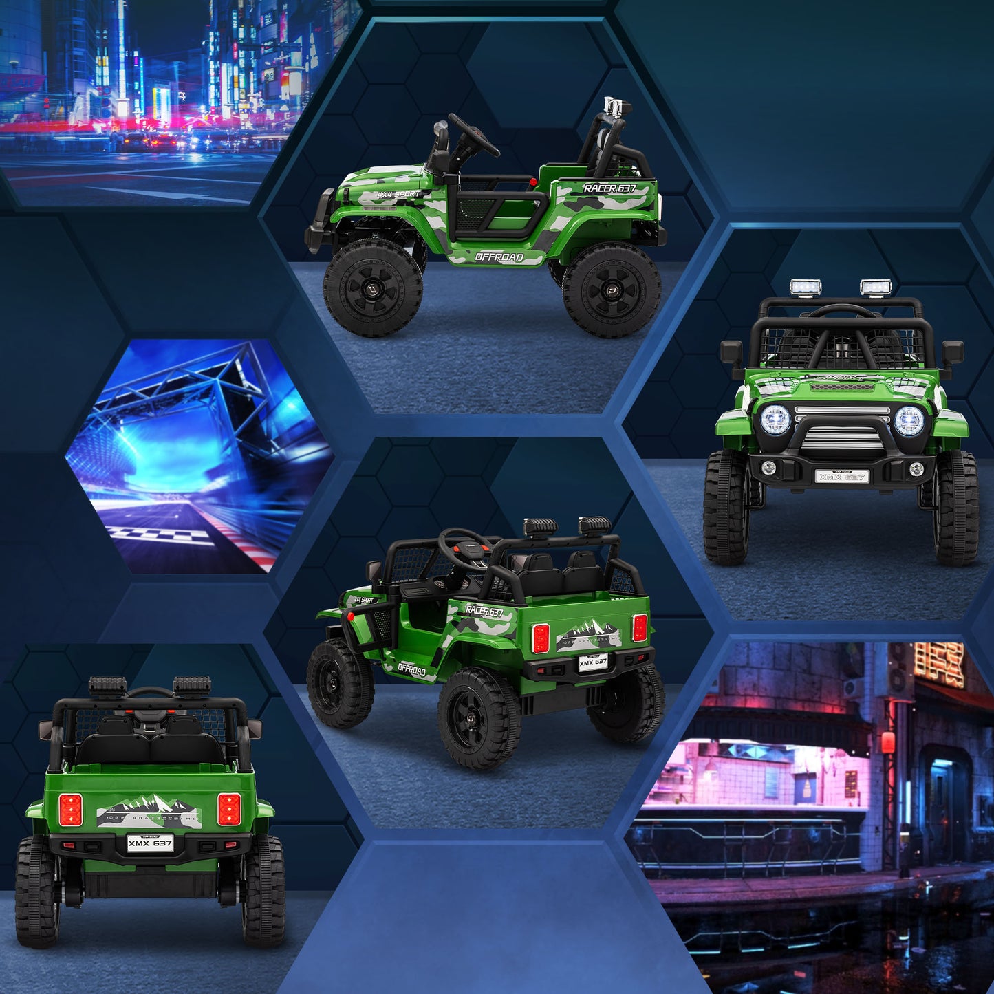 12V Battery Powered Kids Ride On Car, Electric Truck w/ Spring Suspension, Remote, Music Horn Lights - Green