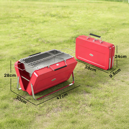 Portable Mini Charcoal Barbecue Grill with Suitcase Shell, Red