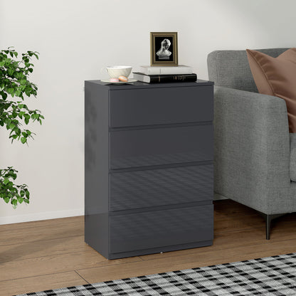 Bedroom Chest of Drawers, High Gloss 4 Drawers Dresser, Grey