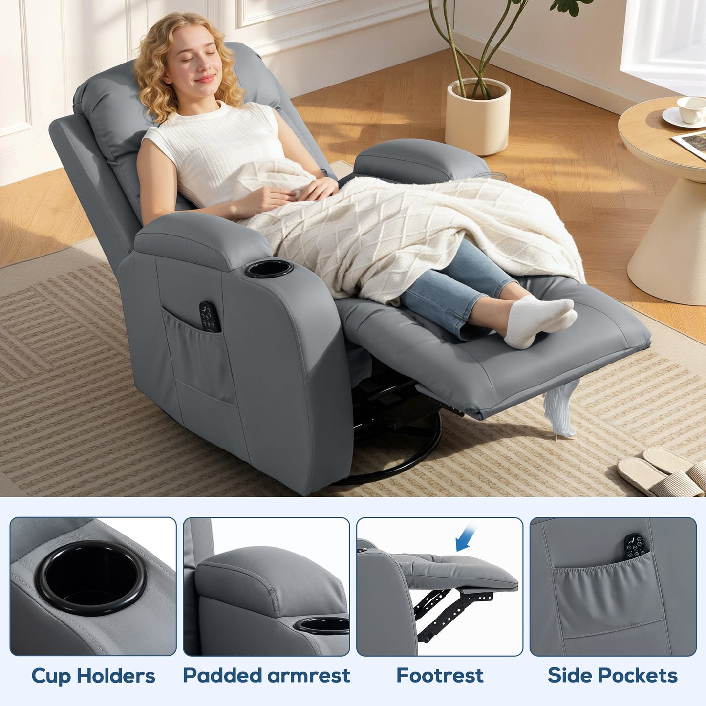 Massage Recliner Chair, Recliner Armchair with 8 Vibration & Heat