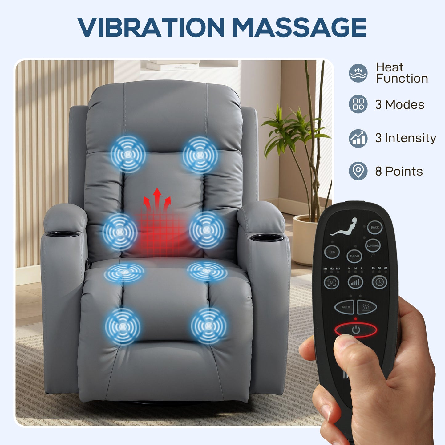 Massage Recliner Chair, Recliner Armchair with 8 Vibration & Heat