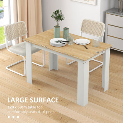 Dining Table for 4-6 People, Wood Effect Tabletop, Oak & White