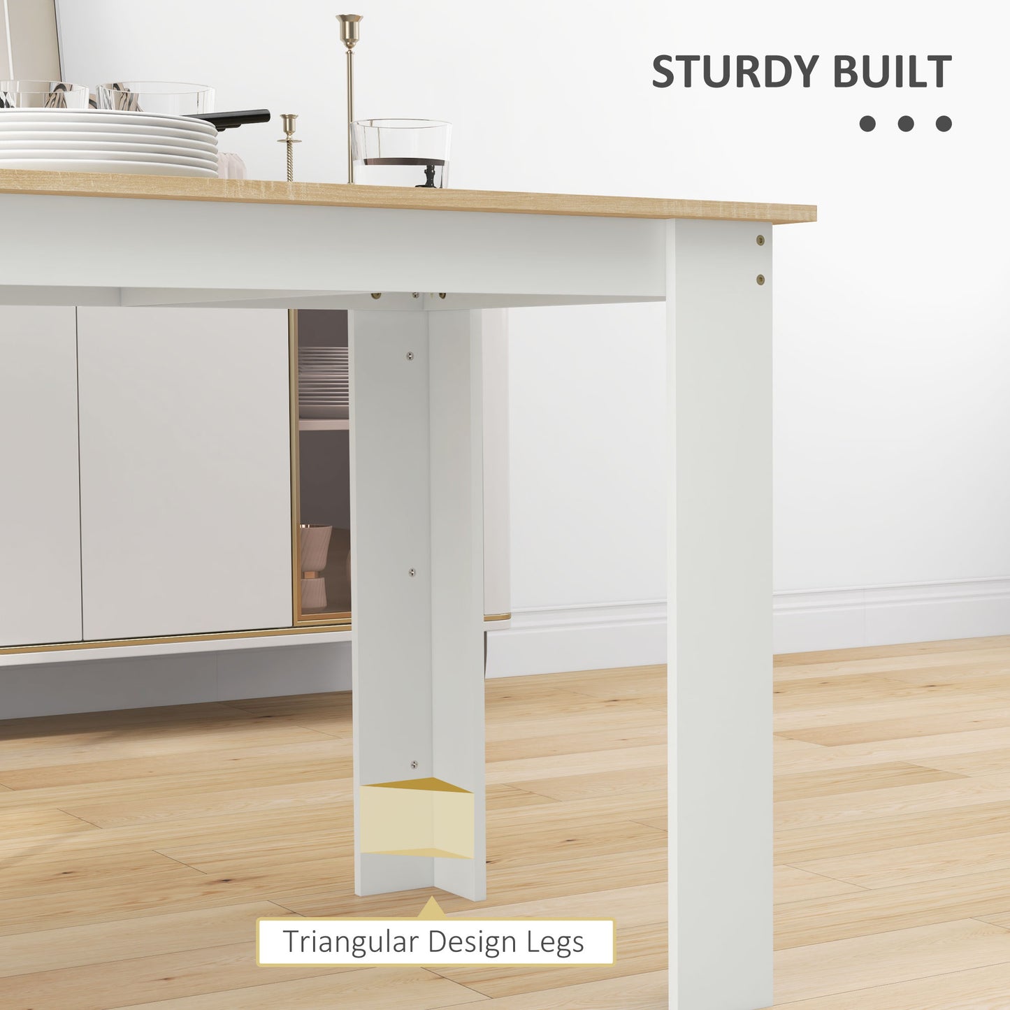 Dining Table for 4-6 People, Wood Effect Tabletop, Oak & White