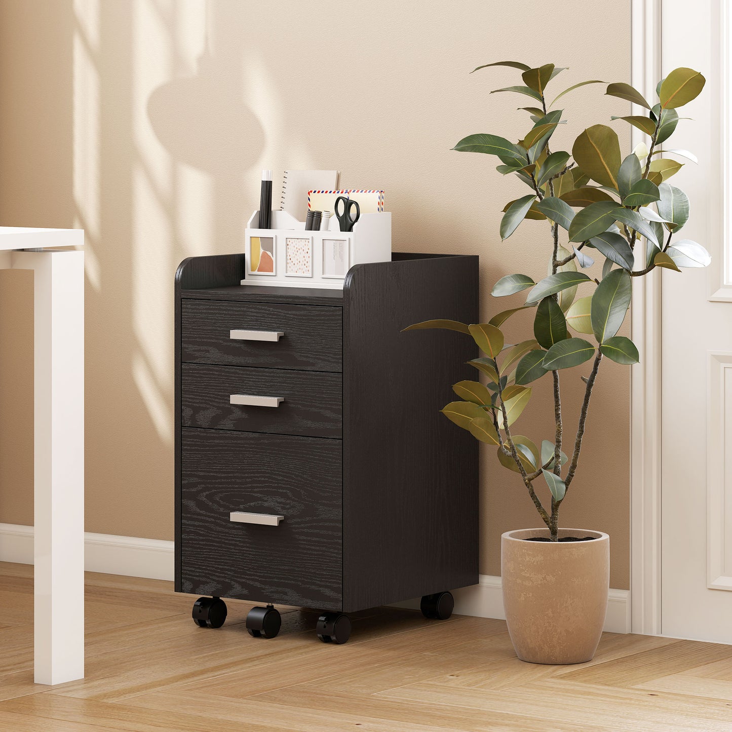 Mobile Filing Cabinet, File Cabinet with 3 Drawers, Black