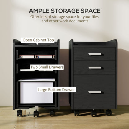 Mobile Filing Cabinet, File Cabinet with 3 Drawers, Black