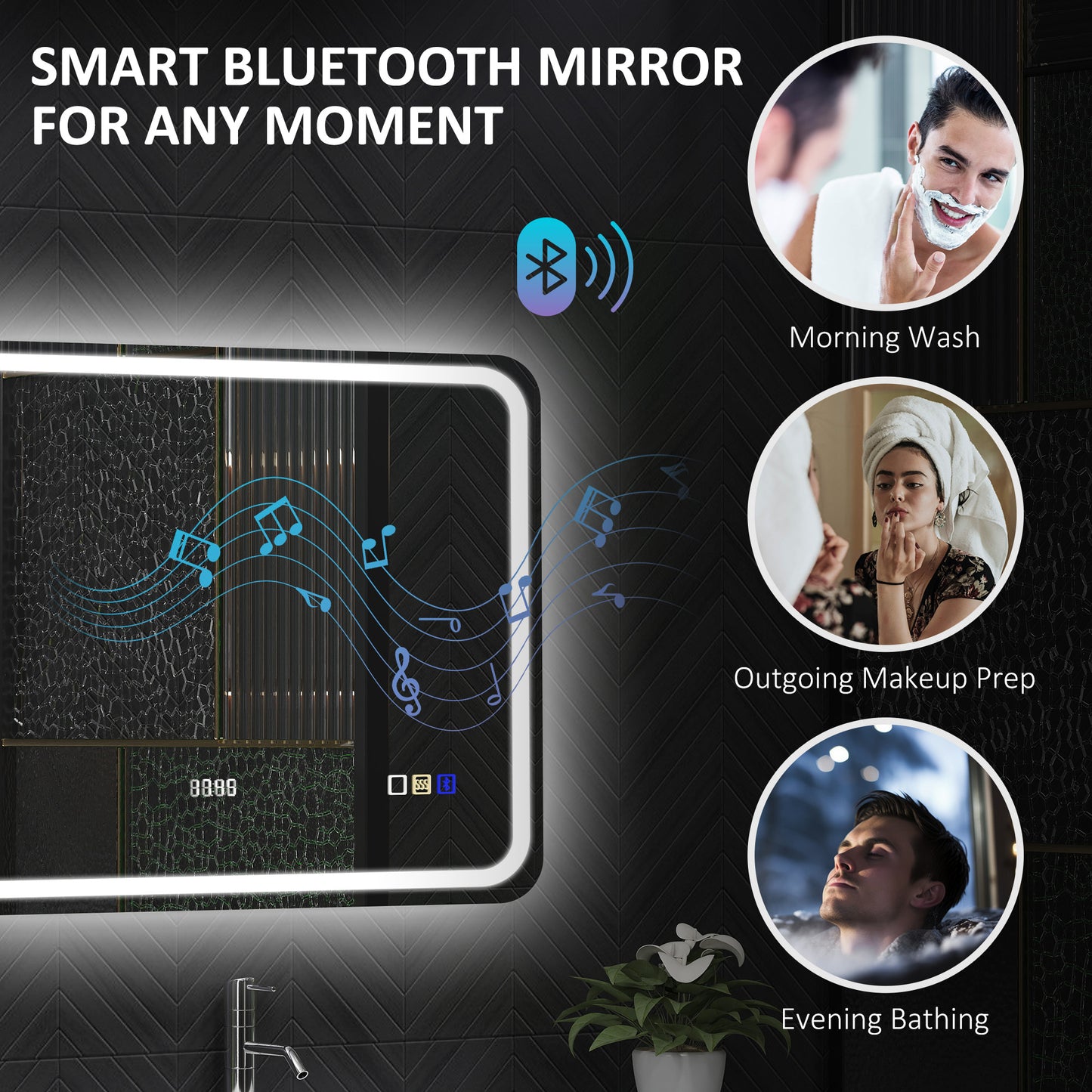 600 x 800 mm Illuminated Bathroom Mirror with Bluetooth Clock Silver
