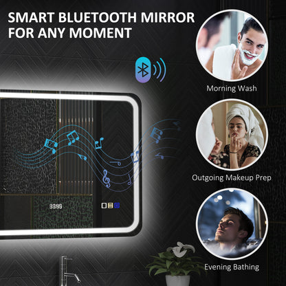600 x 800 mm Illuminated Bathroom Mirror with Bluetooth Clock Silver