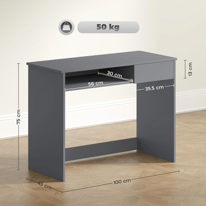 Compact Computer Table with Keyboard Tray and Drawer, Grey
