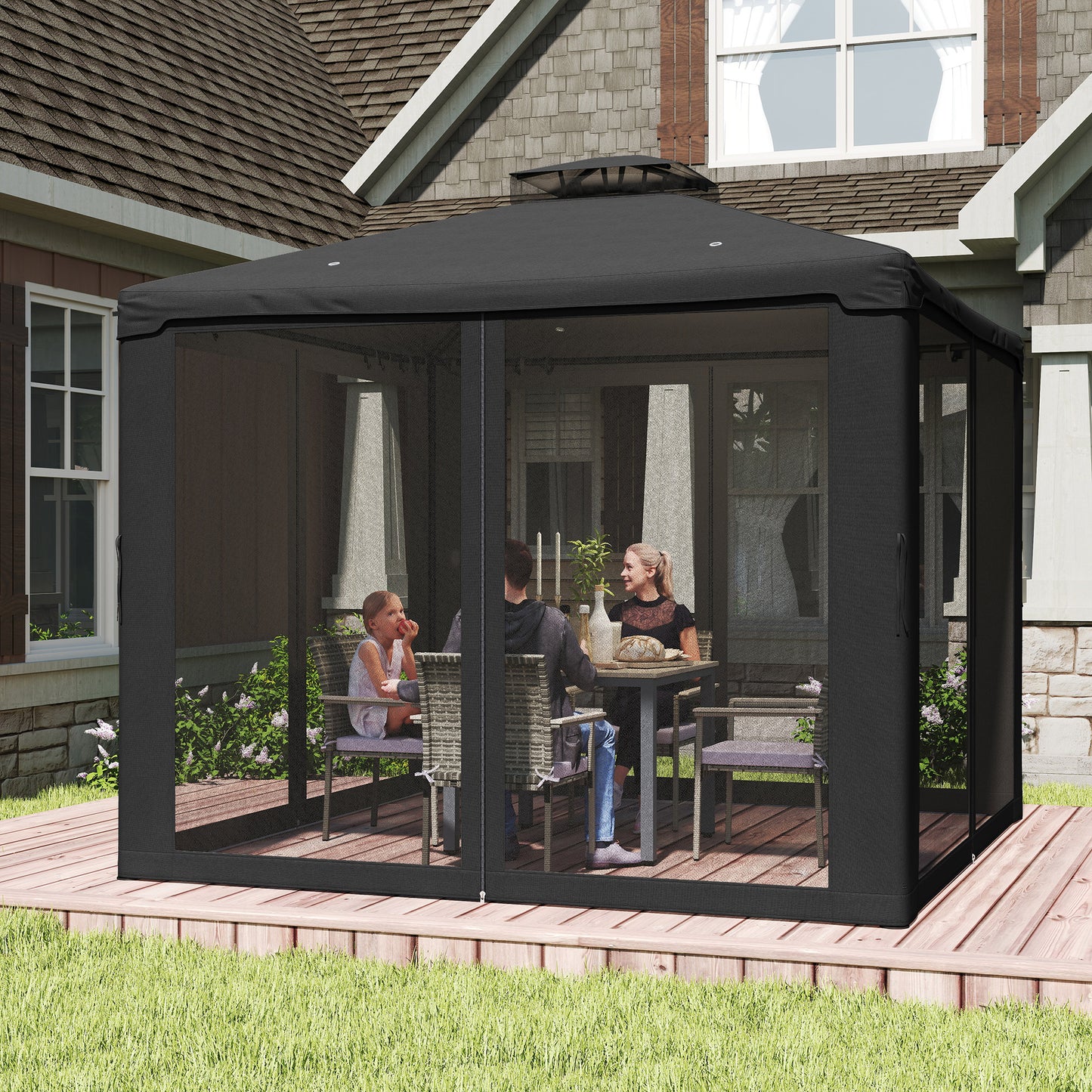 3 x 3 m Metal Gazebo Garden Outdoor 2-Tier Roof Marquee Party Black
