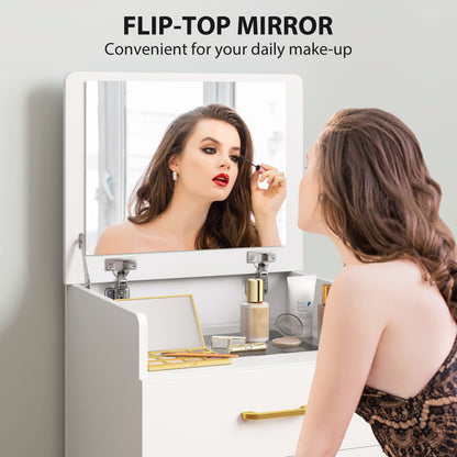 3 in 1 Dressing Table Vanity Desk with Mirror and Cushioned Stool