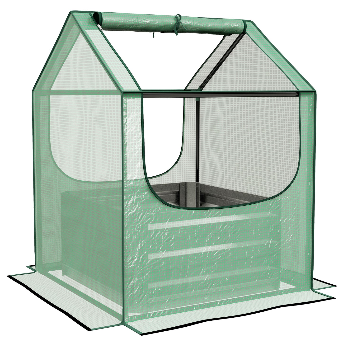 Raised Garden Bed Planter Box with Greenhouse, Green and Silver