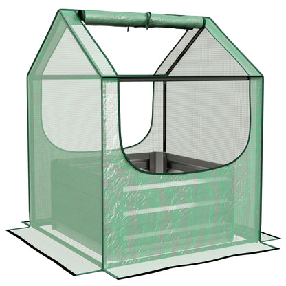 Raised Garden Bed Planter Box with Greenhouse, Green and Silver