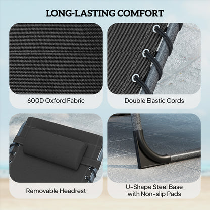 Folding Sun Loungers with 5-Level Back, Cup Holder, Black