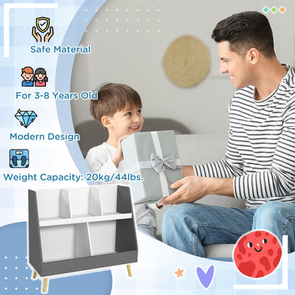 Kids Storage Shelf with 5 Compartments, Anti-Tip Device, Grey