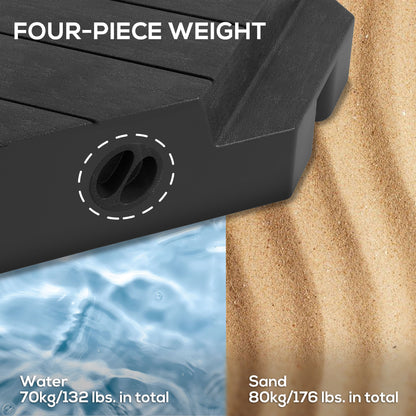Umbrella Weights for Cantilever Parasols, Set of 4 Heavy Duty Parasol Base Weights, 80kg Sand or 60kg Water Filled, Black