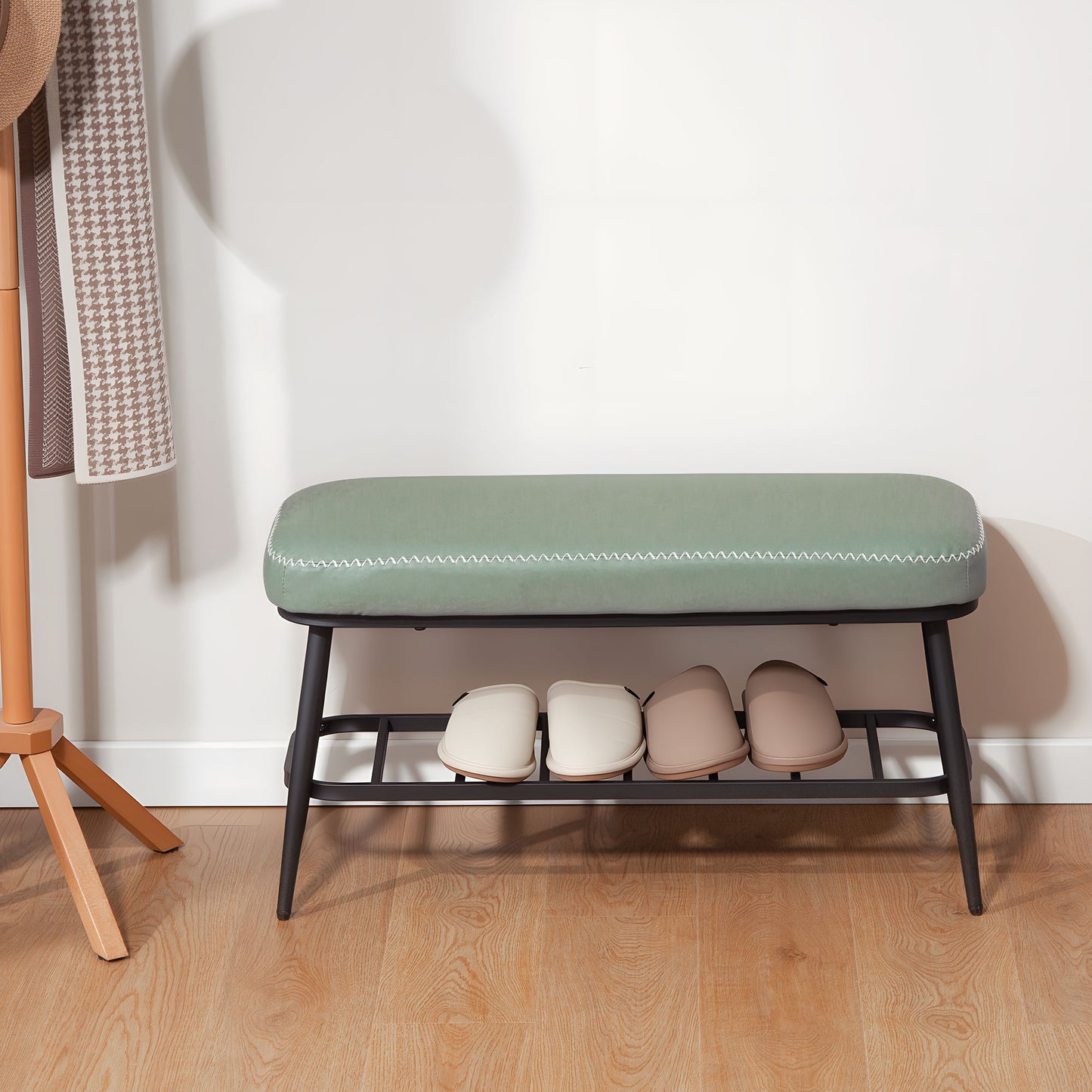 Shoe Bench, PU Leather Shoe Storage Bench for Entryway, Green