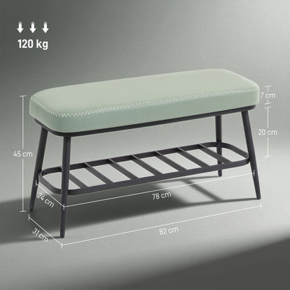 Shoe Bench, PU Leather Shoe Storage Bench for Entryway, Green