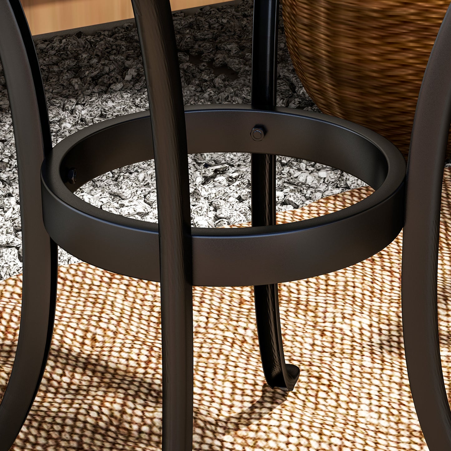 60cm Round Garden Table with Cast Aluminium Frame, Black